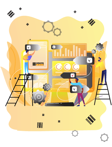 Team of Programmers and Designers working together to build Website and Mobile App at Saurashtra Tech illustration image